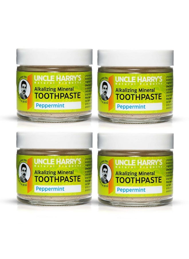 Uncle Harry's Peppermint Remineralizing Toothpaste | Natural Whitening Toothpaste Freshens Breath & Promotes Enamel | Vegan Fluoride Free Toothpaste (4 Pack)