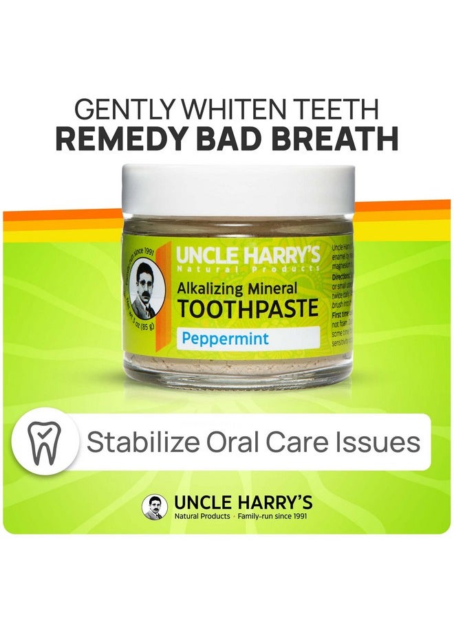 Uncle Harry's Peppermint Remineralizing Toothpaste | Natural Whitening Toothpaste Freshens Breath & Promotes Enamel | Vegan Fluoride Free Toothpaste (4 Pack)