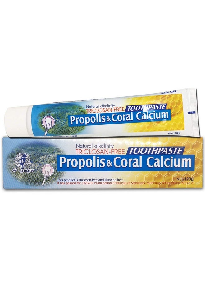 Natural Fluoride Free Propolis Toothpaste Anti-Plaque Triclosan Free No Preservative, No Artificial Sweetener, No Chemical, with Okinawa Coral Calcium 120g (4.2 oz) Made in Taiwan (1)