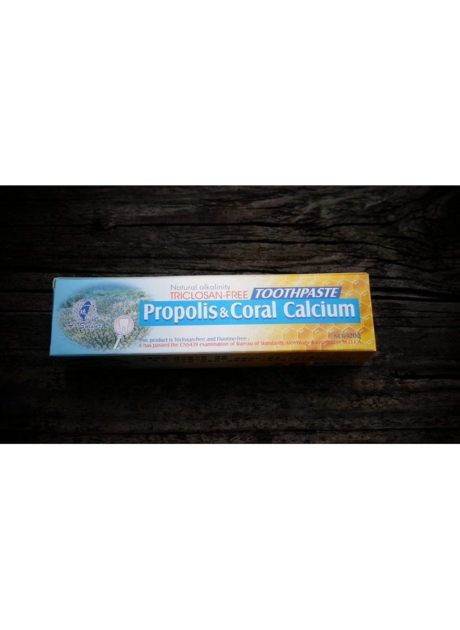 Natural Fluoride Free Propolis Toothpaste Anti-Plaque Triclosan Free No Preservative, No Artificial Sweetener, No Chemical, with Okinawa Coral Calcium 120g (4.2 oz) Made in Taiwan (1)