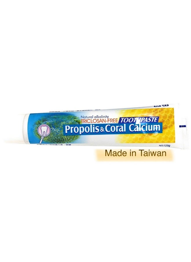 Natural Fluoride Free Propolis Toothpaste Anti-Plaque Triclosan Free No Preservative, No Artificial Sweetener, No Chemical, with Okinawa Coral Calcium 120g (4.2 oz) Made in Taiwan (1)