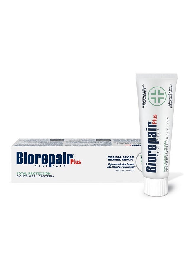 Biorepair Total Protection Plus Toothpaste w/microRepair Hydroxyapatite - Bad Breathe - Remineralize & Repair Enamel - Reduce Tatar & Plaque - Tooth Decay - Acid Erosion - No Fluoride - 2.54oz