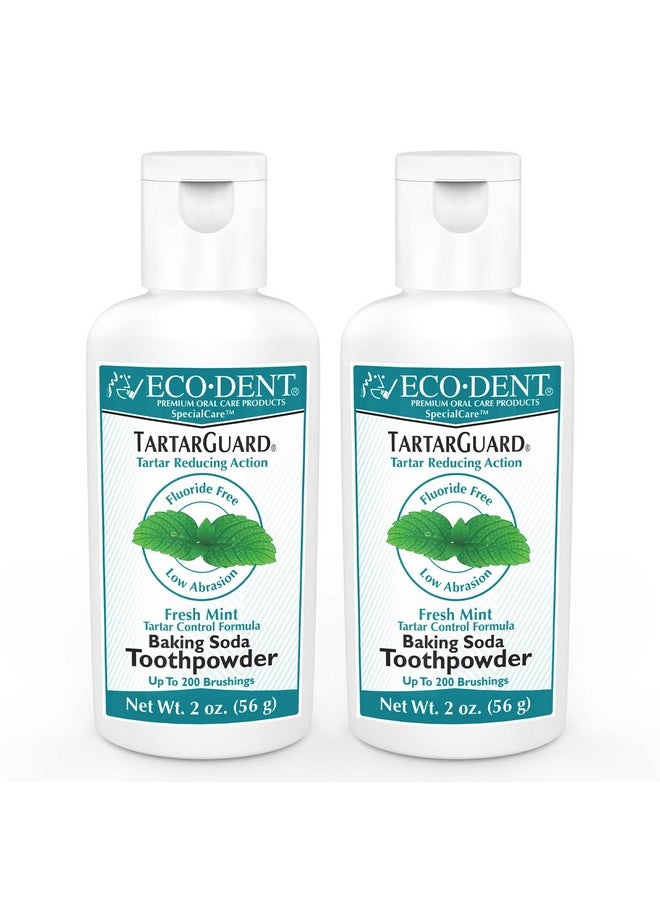 Eco-Dent TartarGuard Baking Soda Toothpowder - Enzyme Cleaning Action for Tartar Control, SLS-Free, Fluoride-Free Toothpaste Alternative, Fresh Mint Tooth Powder, 2 Oz (Pack of 2)