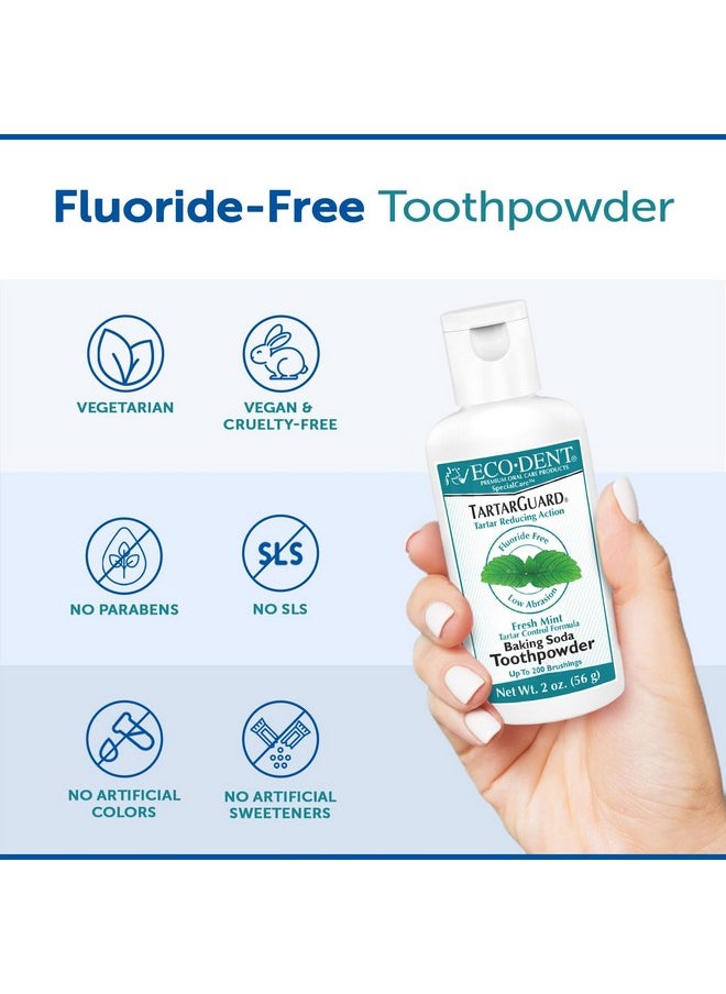 Eco-Dent TartarGuard Baking Soda Toothpowder - Enzyme Cleaning Action for Tartar Control, SLS-Free, Fluoride-Free Toothpaste Alternative, Fresh Mint Tooth Powder, 2 Oz (Pack of 2)