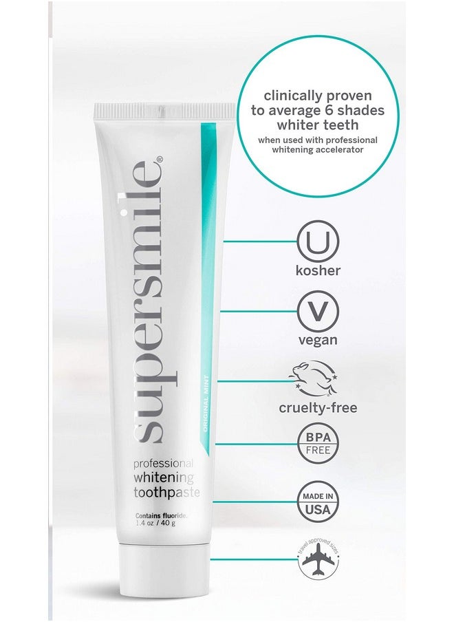 Supersmile Professional Whitening Toothpaste w/ Fluoride - Removes Stains & Whitens Teeth 6 Shades - Enamel Strengthening - No Sensitivity - Travel Size (Original Mint, 1.4 Oz)