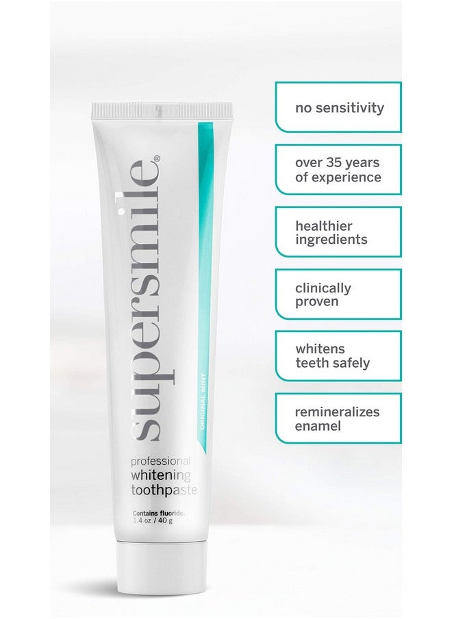 Supersmile Professional Whitening Toothpaste w/ Fluoride - Removes Stains & Whitens Teeth 6 Shades - Enamel Strengthening - No Sensitivity - Travel Size (Original Mint, 1.4 Oz)