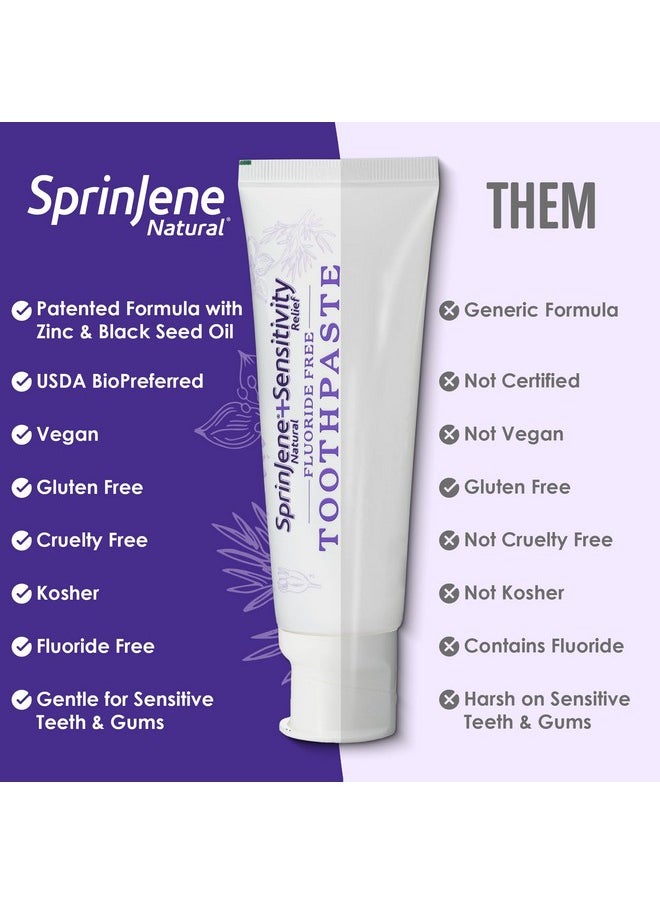 SprinJene Fluoride Free Toothpaste for Sensitive Teeth & Gum Fresh Breath Helps Dry Mouth Natural Non Fluoride Toothpaste for Adult SLS Free, Toxic Preservative Free with Black Seed Oil & Zinc 4 Pack