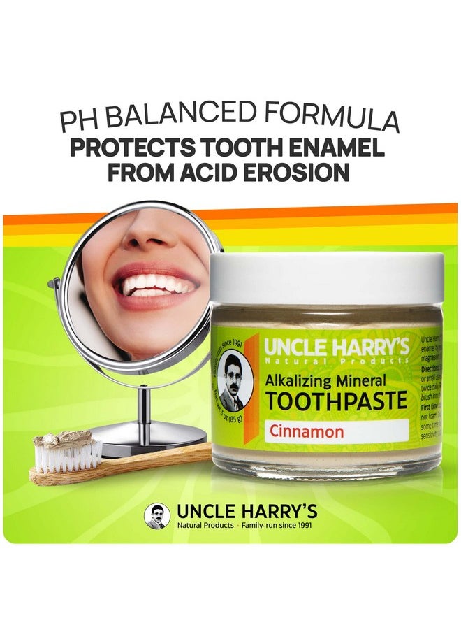 Uncle Harry's Pack of 2 Cinnamon Remineralizing Toothpaste | Natural Whitening Toothpaste Freshens Breath & Promotes Enamel | Vegan Fluoride Free Toothpaste (2 Pack of 3oz Jars)