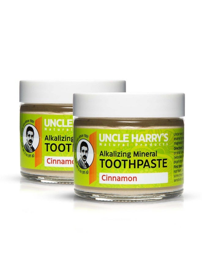 Uncle Harry's Pack of 2 Cinnamon Remineralizing Toothpaste | Natural Whitening Toothpaste Freshens Breath & Promotes Enamel | Vegan Fluoride Free Toothpaste (2 Pack of 3oz Jars)