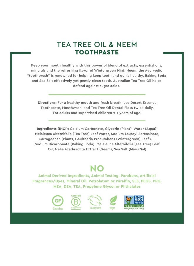 Desert Essence Natural Tea Tree Oil and Neem Toothpaste, Wintergreen,6.25 Oz, Pack of 3