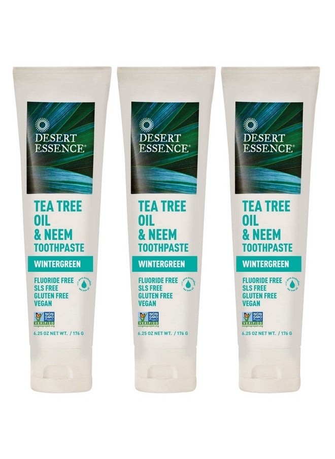 Desert Essence Natural Tea Tree Oil and Neem Toothpaste, Wintergreen,6.25 Oz, Pack of 3