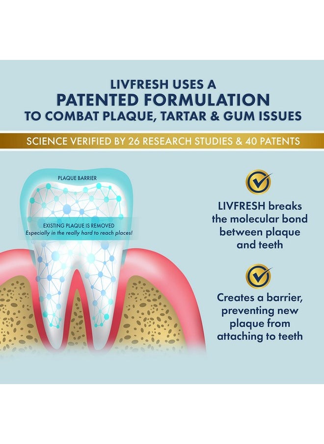 LIVFRESH Toothpaste Gel, Clinically Proven to Remove Plaque 250% Better, Improves Gum Health 190% Better, Prevents & Reduces Tartar, Peppermint