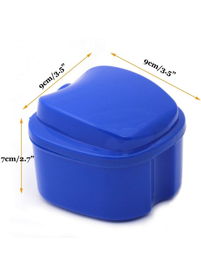 Denture Case, Denture Cup with Strainer, Coolrunner Denture Bath Box False Teeth Storage Box with Basket Net Container Holder for Travel, Retainer Cleaning (Blue) (Dark Blue)