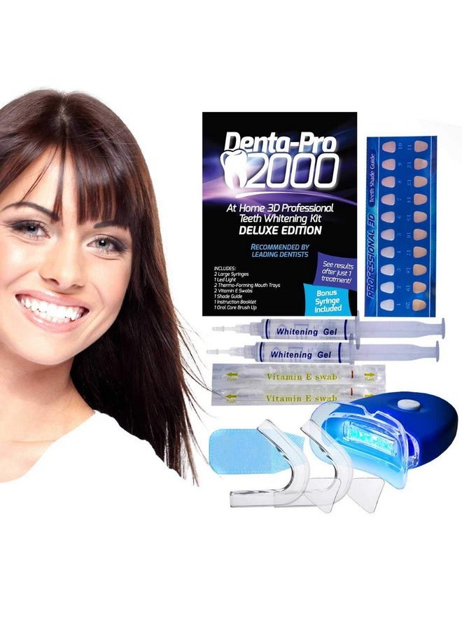 DentaPro 2000 3D Teeth Whitening Kit - Deluxe Addition Includes LED Light, (2) 5ml Gel Syringes, Custom Moldable Tray (2), Vitamin E Swab (2), Shade Guide - See Results After Just One Use!