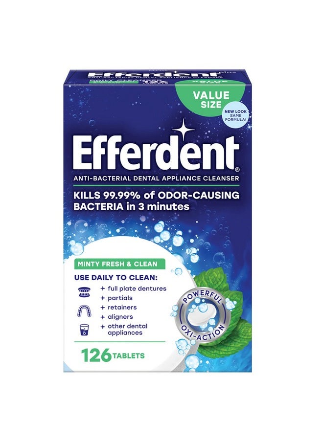Efferdent Retainer Cleaning Tablets, Denture Cleaning Tablets for Dental Appliances, Minty Fresh & Clean, 126 Count