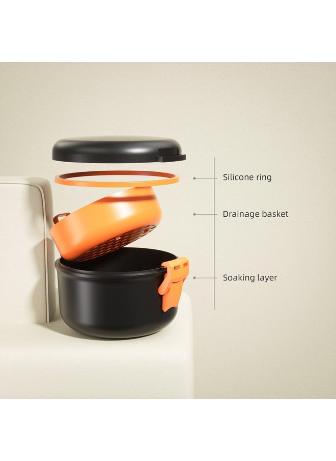 ARGOMAX Leak Proof Retainer Cleaner Case, Denture Cups for Soaking Dentures, Denture Travel Case (Black + Orange).