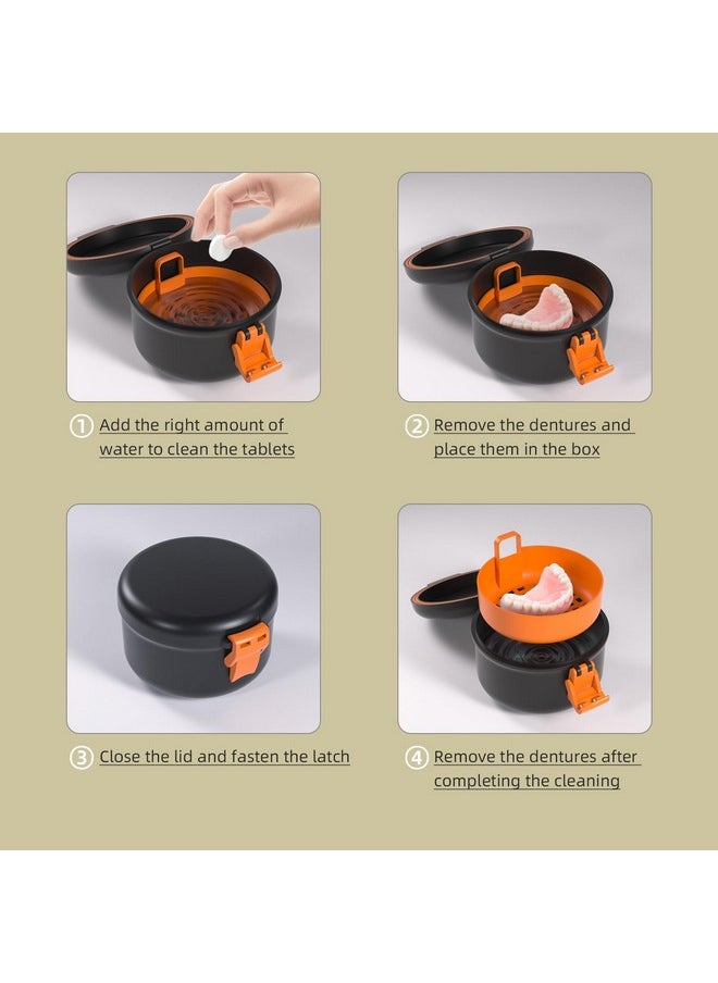 ARGOMAX Leak Proof Retainer Cleaner Case, Denture Cups for Soaking Dentures, Denture Travel Case (Black + Orange).