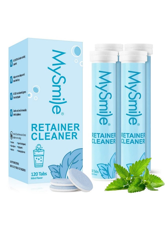 MySmile Retainer Cleaner with 120 Denture Cleaning Tablets, Quickly Remove Odors, Discoloration Stains & Plaque from Aligner, Mouth Guard, Night Guard and More Dental Appliances (Mint Flavor)