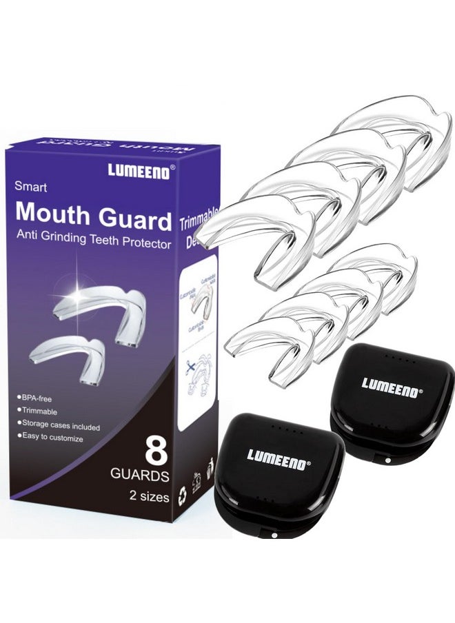 Anti Grinding Teeth at Night Guards (2) Sizes (8-Pack) and 2 Travel Cases Trimmable Design Custom Fit Mouth Guard for Grinding Teeth at Night Guards for Teeth Grinding Mouth Guard for Teeth Clenching