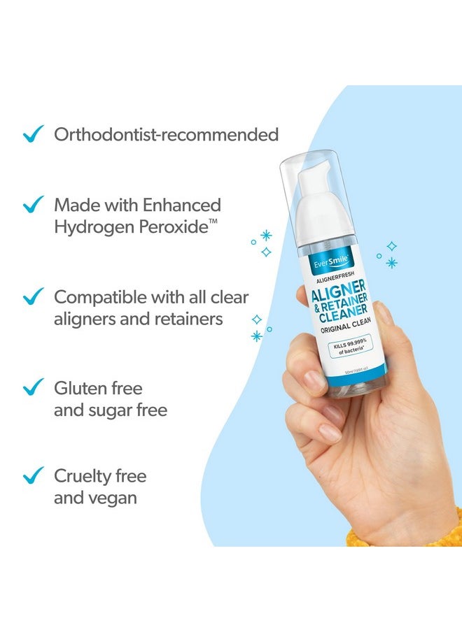 EverSmile AlignerFresh Original Clean - AlignerFresh Cleaning Foam for Invisalign, ClearCorrect, Essix, Hawley Trays/Aligners. Cleans, Eliminates Bacteria, Whitens Teeth & Fights Bad Breath (50ml)