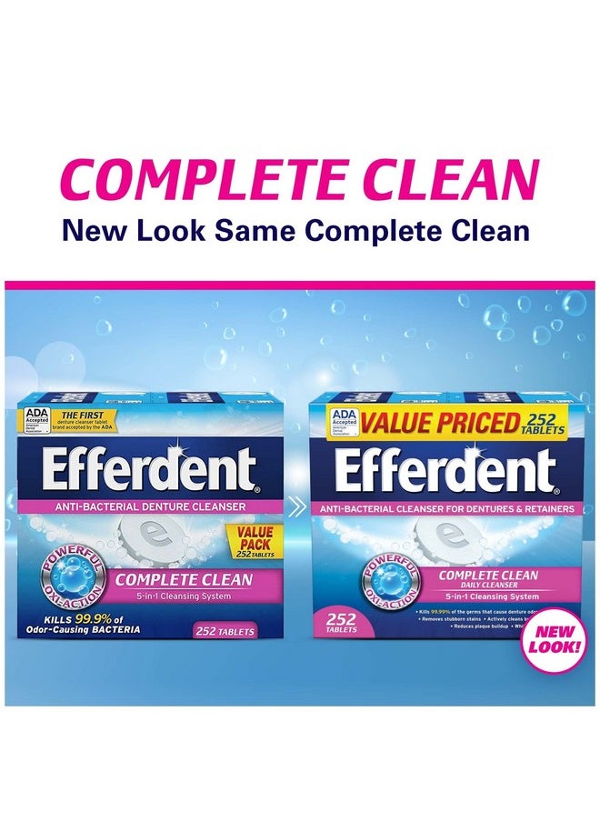 Efferdent Denture Cleanser Tablets, Complete Clean, Tablets, Multicolor, 252 Count