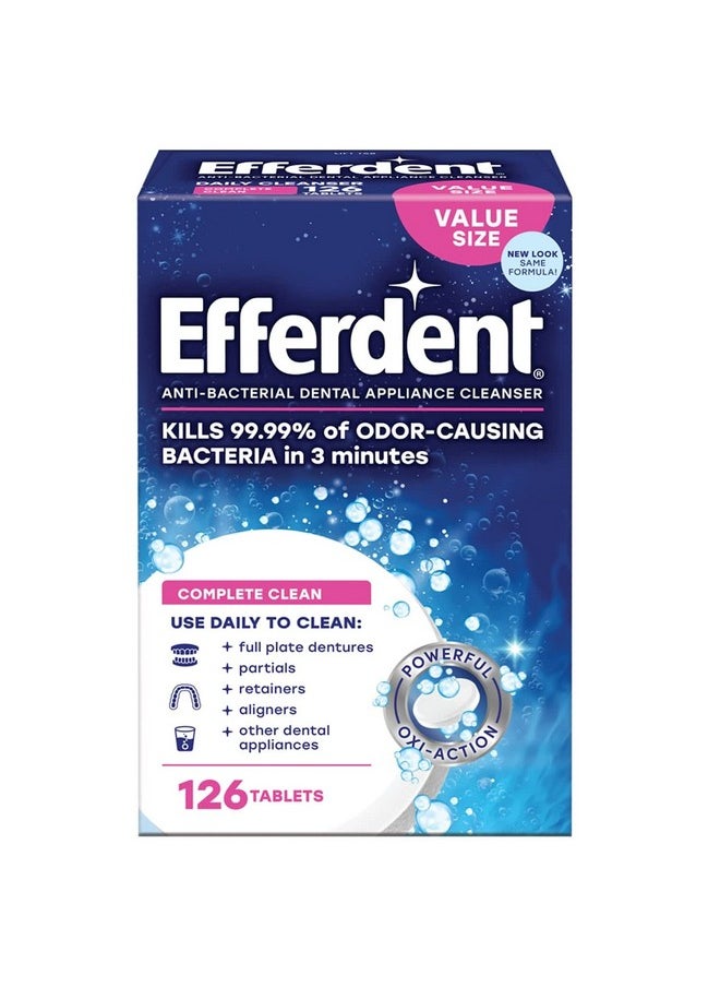Efferdent Anti-Bacterial Denture Cleanser, Tablets - 126 Each, Pack of 5