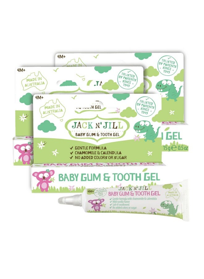 Jack N' Jill Baby Gum and Tooth Gel - Natural Teething Relief, Gentle Formula with Chamomile and Calendula, No Added Sugars or Colors, Suitable for 4 Months and Up - 15g (3 Pack)
