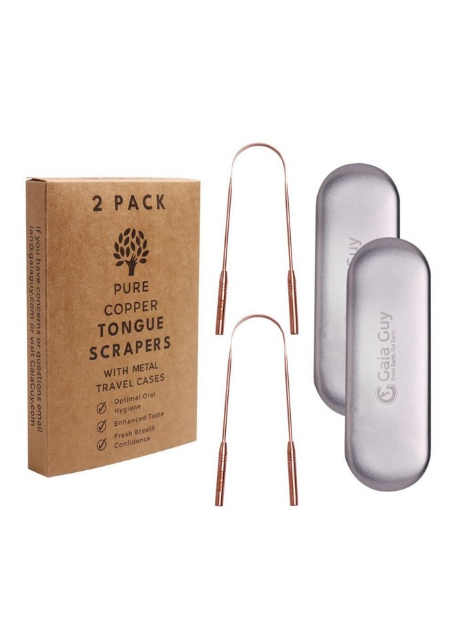 Gaia Guy Copper Tongue Scraper with Metal Case - 2 Pack - Plastic Free Tongue Scrapers for Adults, Tongue Cleaner for Oral Care & Hygiene