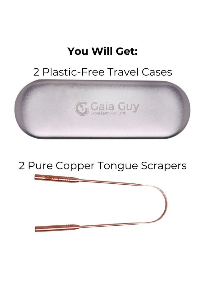 Gaia Guy Copper Tongue Scraper with Metal Case - 2 Pack - Plastic Free Tongue Scrapers for Adults, Tongue Cleaner for Oral Care & Hygiene