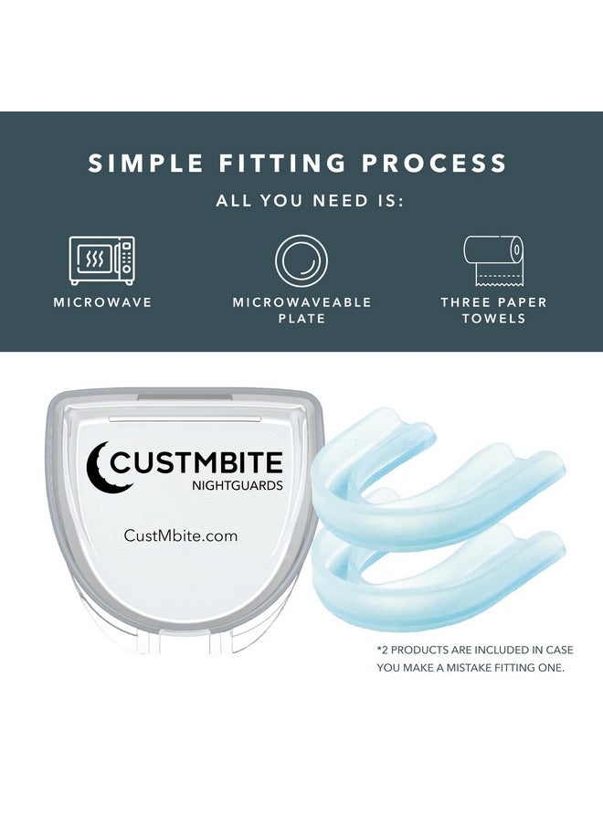 CUSTMBITE Premium Hard Surface Night Guards for Teeth Grinding, 2 Pack with Mouth Guard Case, USA Made, Mouth Guard for Clenching Teeth at Night, Bruxism NightGuard - Customizable Fit Dental Guard