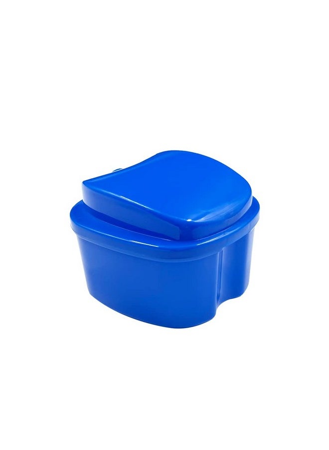 Denture Cup with Strainer,Denture Brush Retainer Case, Denture Case with Lid,Denture Bath Box for Cleaning, Store and Retrieve (Dark blue new)