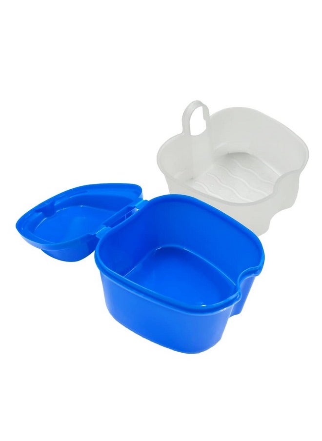 Denture Cup with Strainer,Denture Brush Retainer Case, Denture Case with Lid,Denture Bath Box for Cleaning, Store and Retrieve (Dark blue new)