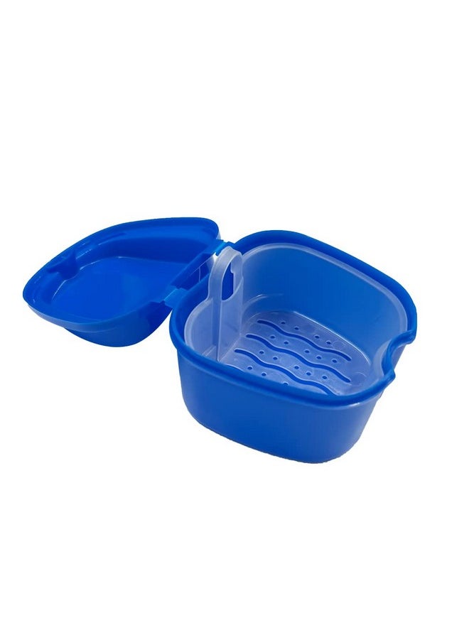 Denture Cup with Strainer,Denture Brush Retainer Case, Denture Case with Lid,Denture Bath Box for Cleaning, Store and Retrieve (Dark blue new)
