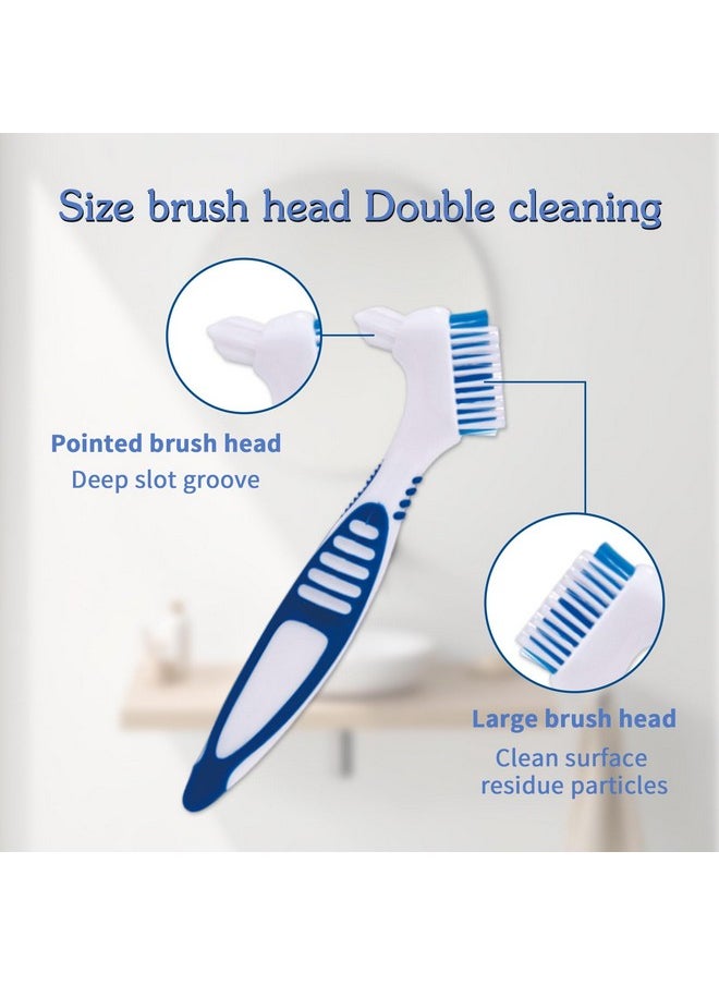 Denture Brush, 2 Pcs False Teeth Toothbrush with White Carrying Case, Multi-Tiered Bristles with Comfort Grip Handle for Effective Denture Cleaning