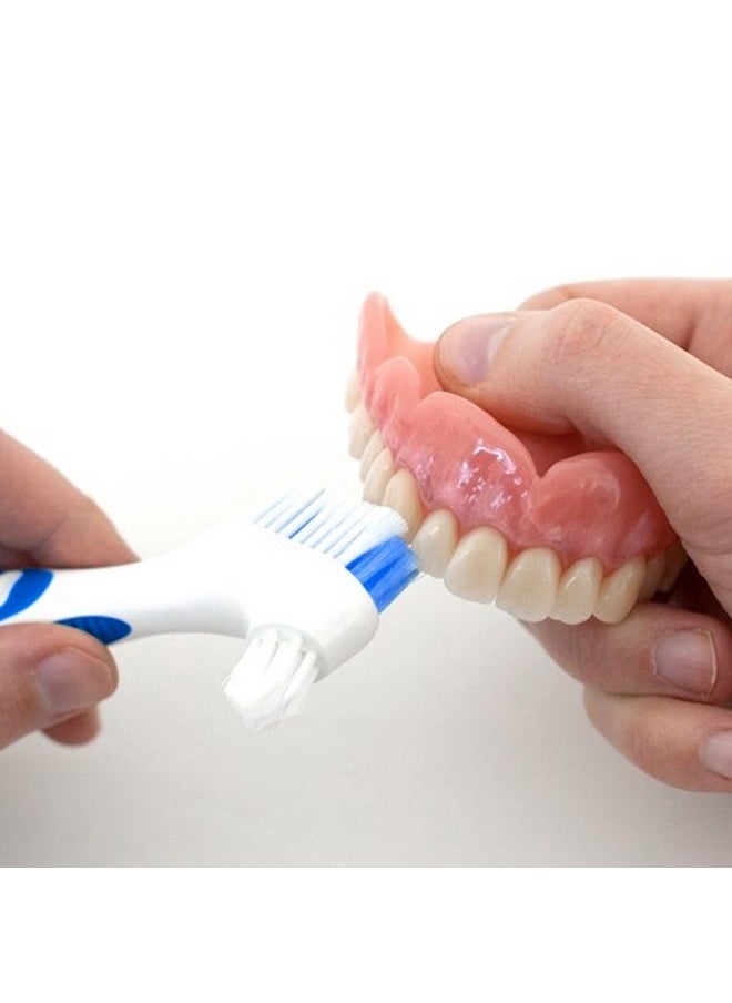 Denture Brush, 2 Pcs False Teeth Toothbrush with White Carrying Case, Multi-Tiered Bristles with Comfort Grip Handle for Effective Denture Cleaning
