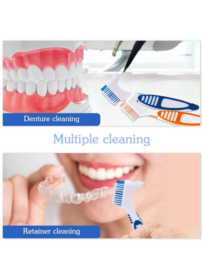 Denture Brush, 2 Pcs False Teeth Toothbrush with White Carrying Case, Multi-Tiered Bristles with Comfort Grip Handle for Effective Denture Cleaning