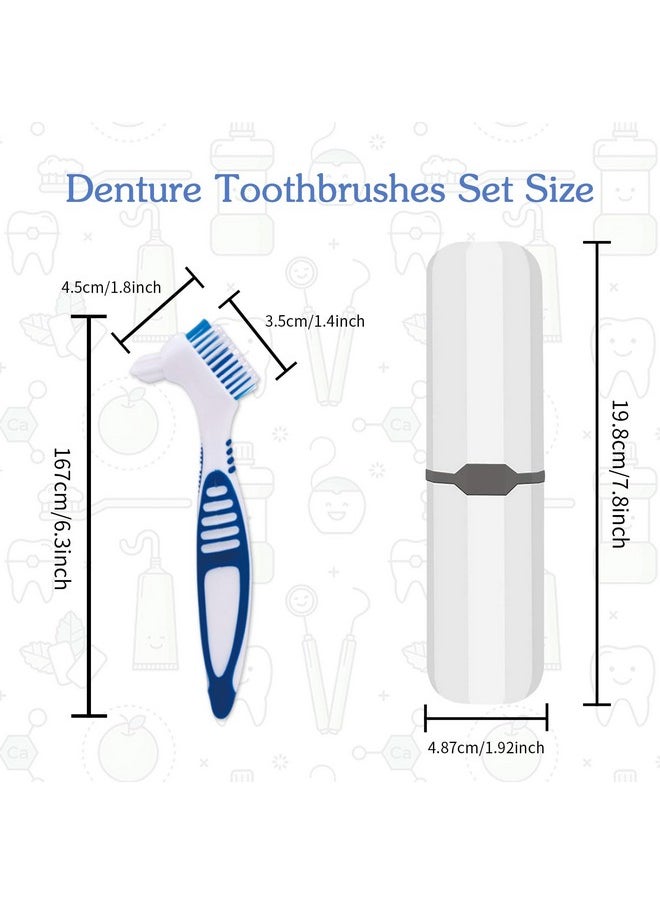Denture Brush, 2 Pcs False Teeth Toothbrush with White Carrying Case, Multi-Tiered Bristles with Comfort Grip Handle for Effective Denture Cleaning