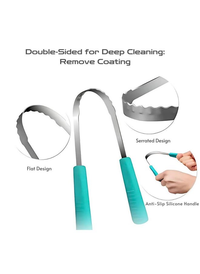 Metal Tongue Scraper for Adults Double Sided Bad Breath Treatment 100% Stainless Steel Tough Scraper for Oral Care & Chronic Halitosis Relief Cleaner