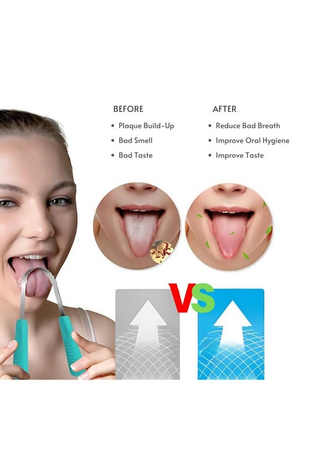 Metal Tongue Scraper for Adults Double Sided Bad Breath Treatment 100% Stainless Steel Tough Scraper for Oral Care & Chronic Halitosis Relief Cleaner