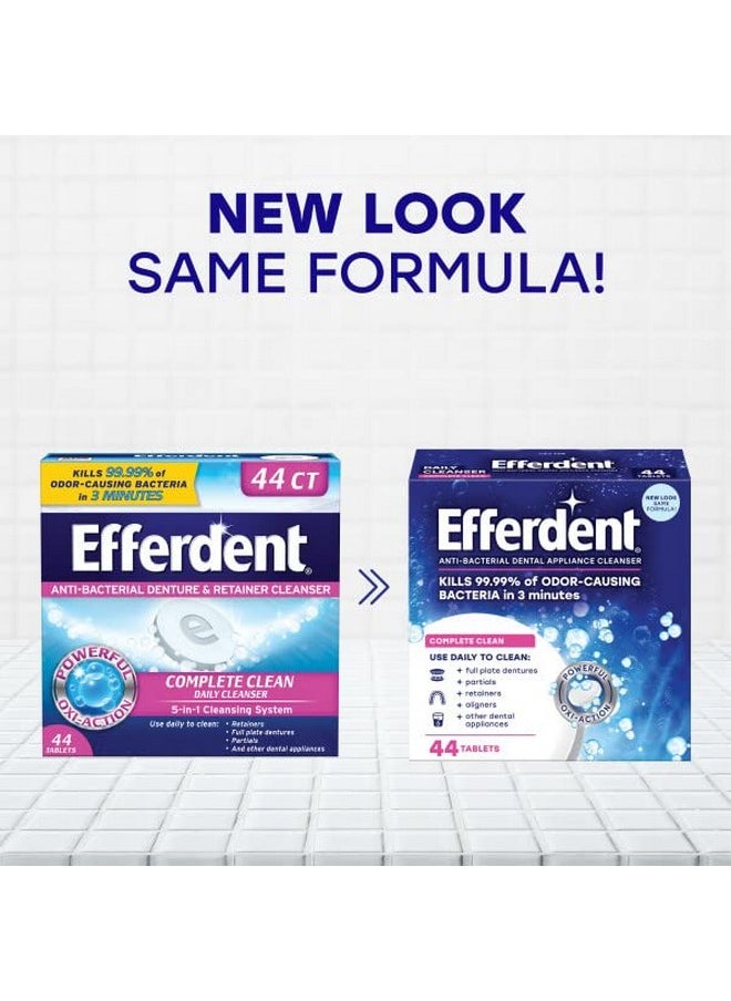 Efferdent Denture Cleanser Tablets, Complete Clean, Cleanser for Retainer and Dental Appliances, 44 Count, (Pack of 2)