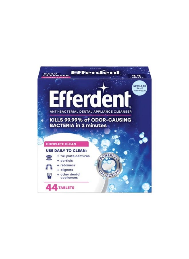 Efferdent Denture Cleanser Tablets, Complete Clean, Cleanser for Retainer and Dental Appliances, 44 Count, (Pack of 2)