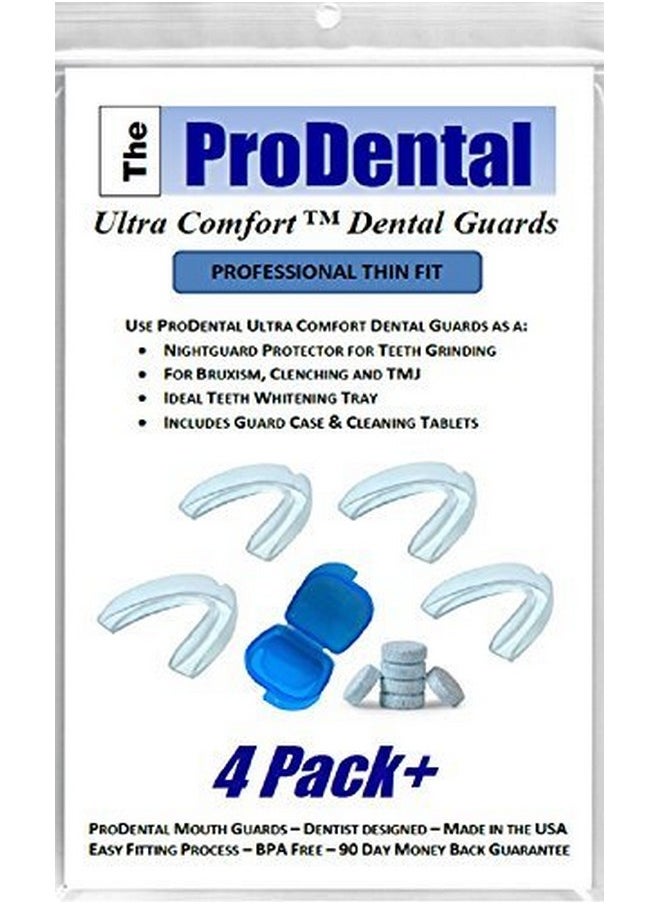 Mouth Guard for Grinding Teeth - 4 Pack, Thin and Trim Anti Grinding - Teeth Whitening Dental Guard, Stops Bruxism & Clenching Teeth at Night, USA Made - No BPA, Includes Night Mouth Guard Case
