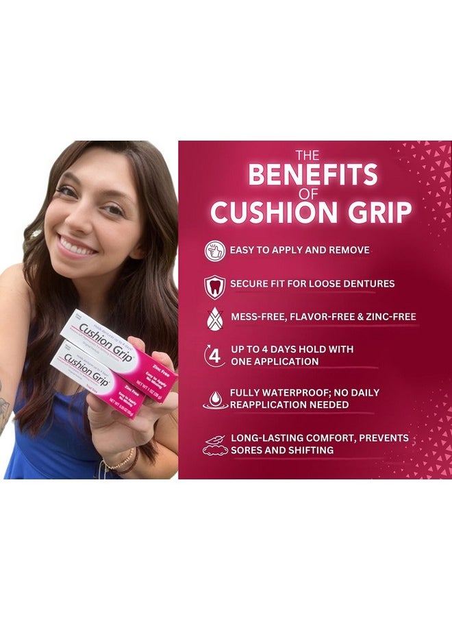Cushion Grip Thermoplastic Denture Adhesive, 1 oz - Secure Loose-Fitting Upper and Lower Dentures and Partials | Non-Glue Adhesive, Acts Like a Soft Reliner (Pack of 10)