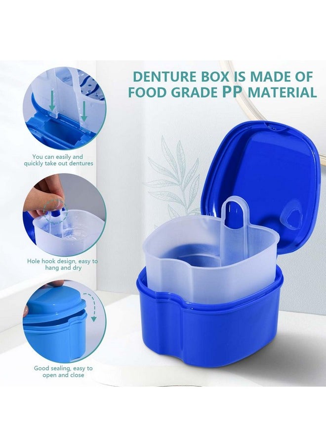 OBTANIM 2 Pack Denture Bath Cup Case Box Holder Storage Soak Container with Strainer Basket for RetainersTravel False Teeth Cleaning (White, Green)