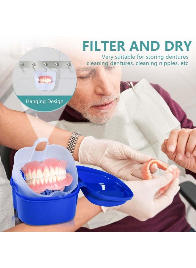 OBTANIM 2 Pack Denture Bath Cup Case Box Holder Storage Soak Container with Strainer Basket for RetainersTravel False Teeth Cleaning (White, Green)
