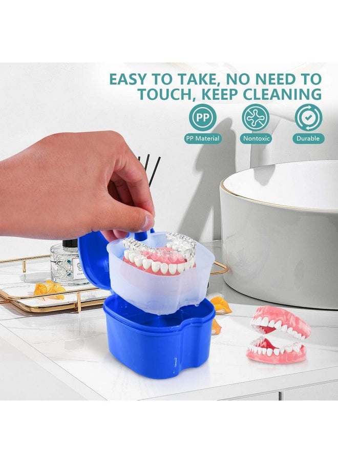 OBTANIM 2 Pack Denture Bath Cup Case Box Holder Storage Soak Container with Strainer Basket for RetainersTravel False Teeth Cleaning (White, Green)