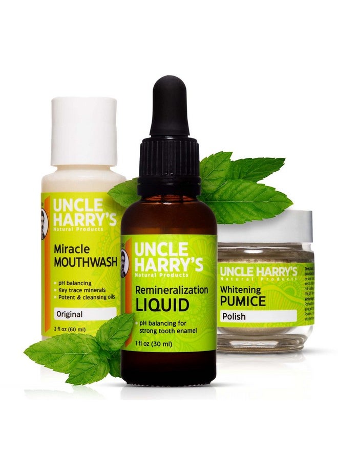 Uncle Harry's Natural Remineralization Kit with Tooth Whitening - 3 Products Strengthen Weak Enamel, Brighten Smile, & Correct Oral Care Issues (1 kit)