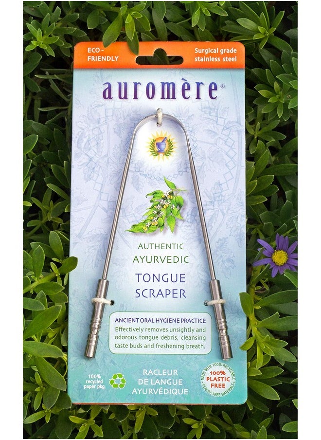 Auromere Tongue Cleaner, Ancient Oral Hygiene, Eco Friendly, Zero Waste, Stainless Steel, Eliminate Bad Breath (1 Pack)