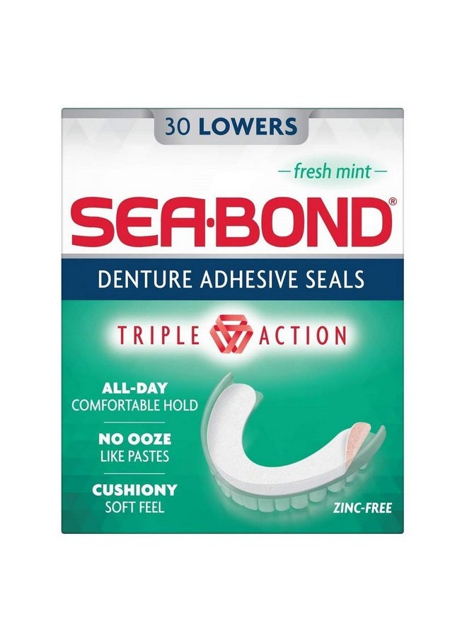 SEA-BOND Denture Adhesive Wafers Lowers Fresh Mint 30 Each (Pack of 4)