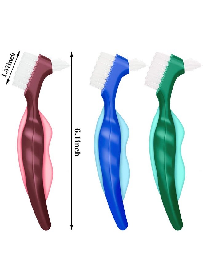 WILLBOND 6 Pieces Hard Denture Toothbrush Denture Brush Cleaning Brush with White Carrying Case for False Teeth Cleaning(Red, Green and Blue)